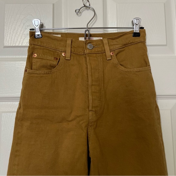 Levi's Ribcage High-Waist Straight Leg Ankle Denim Jeans Mustard Brown - W25 L27 - Picture 5 of 16